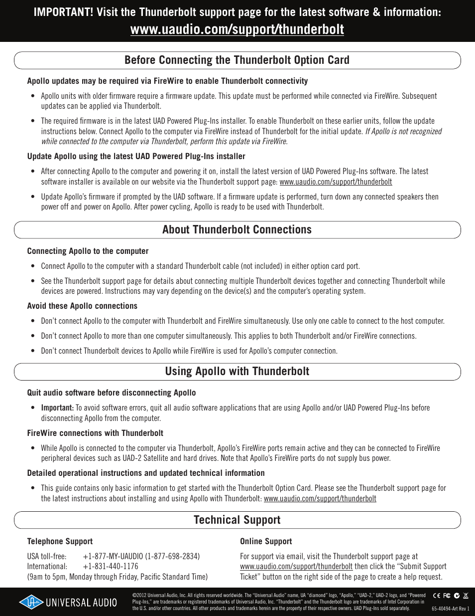 Technical support | Universal Audio Thunderbolt Option Card User Manual | Page 2 / 2