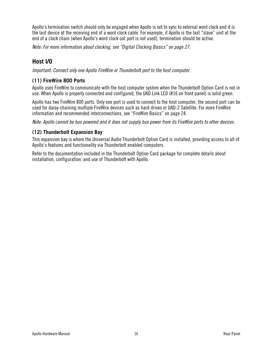 Host i/o | Universal Audio Apollo User Manual | Page 16 / 40