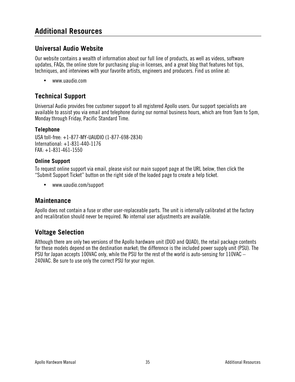 Additional resources | Universal Audio Apollo User Manual | Page 35 / 40