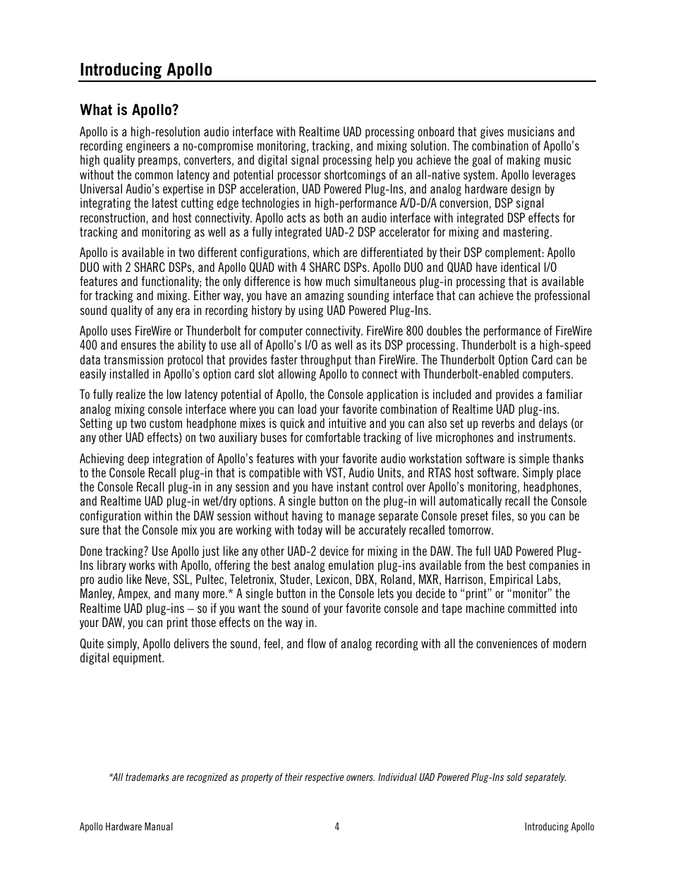 Introducing apollo | Universal Audio Apollo User Manual | Page 4 / 40