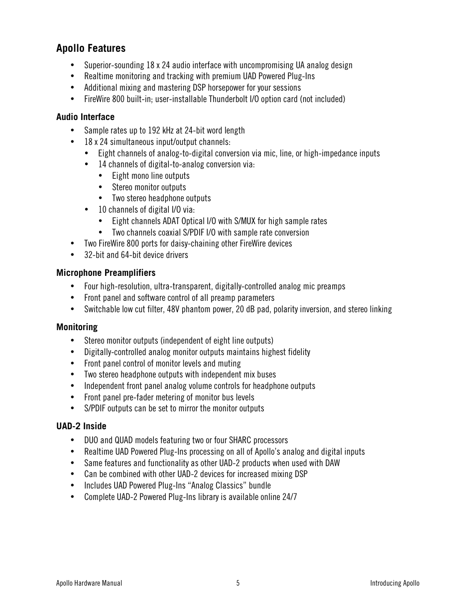 Universal Audio Apollo User Manual | Page 5 / 40