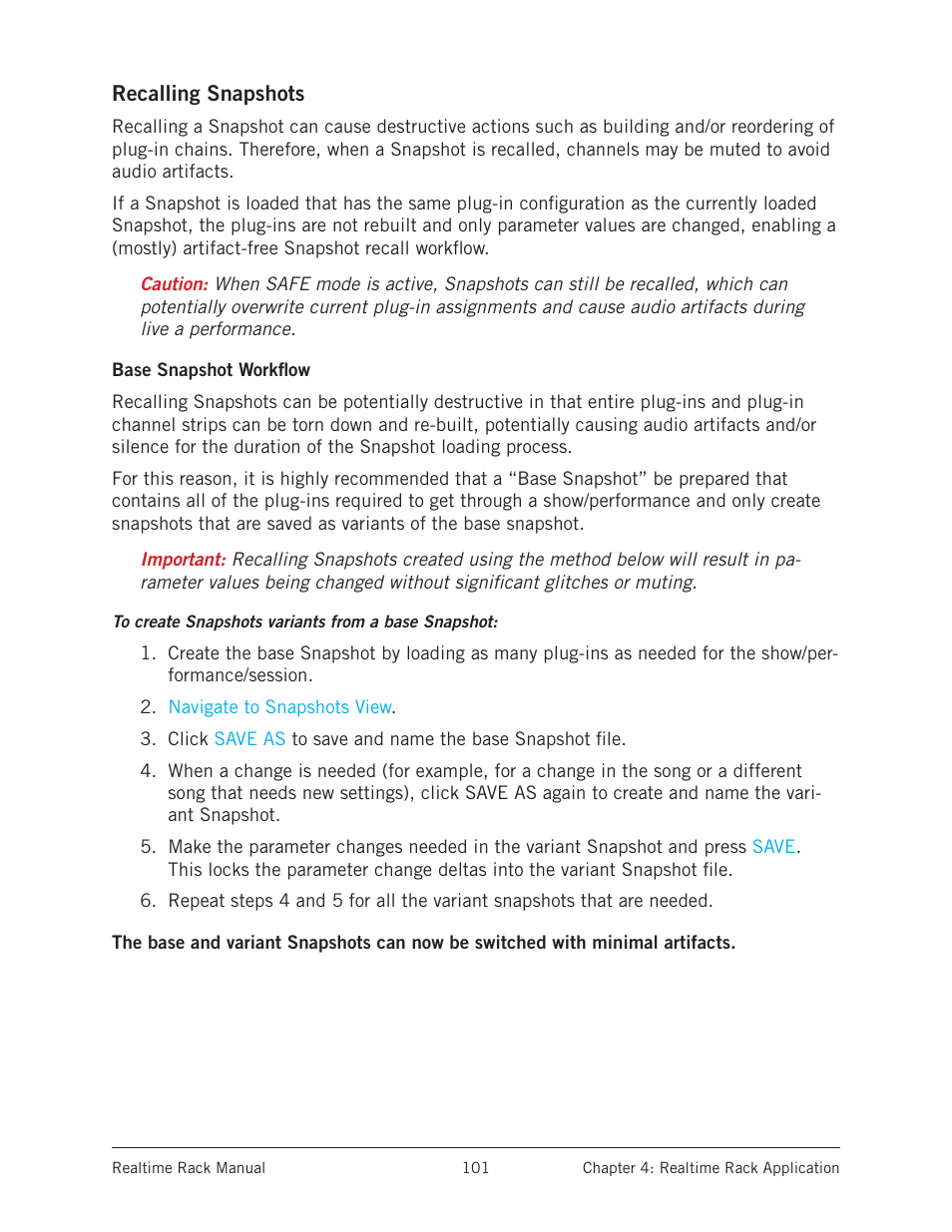 Recalling snapshots, Base snapshot workflow | Universal Audio Realtime Rack User Manual | Page 101 / 155