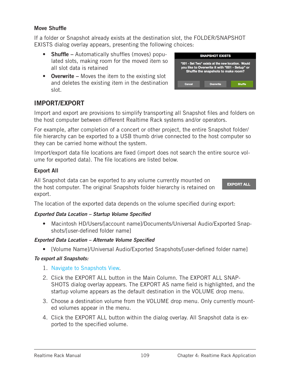 Move shuffle, Import/export, Export all | Universal Audio Realtime Rack User Manual | Page 109 / 155