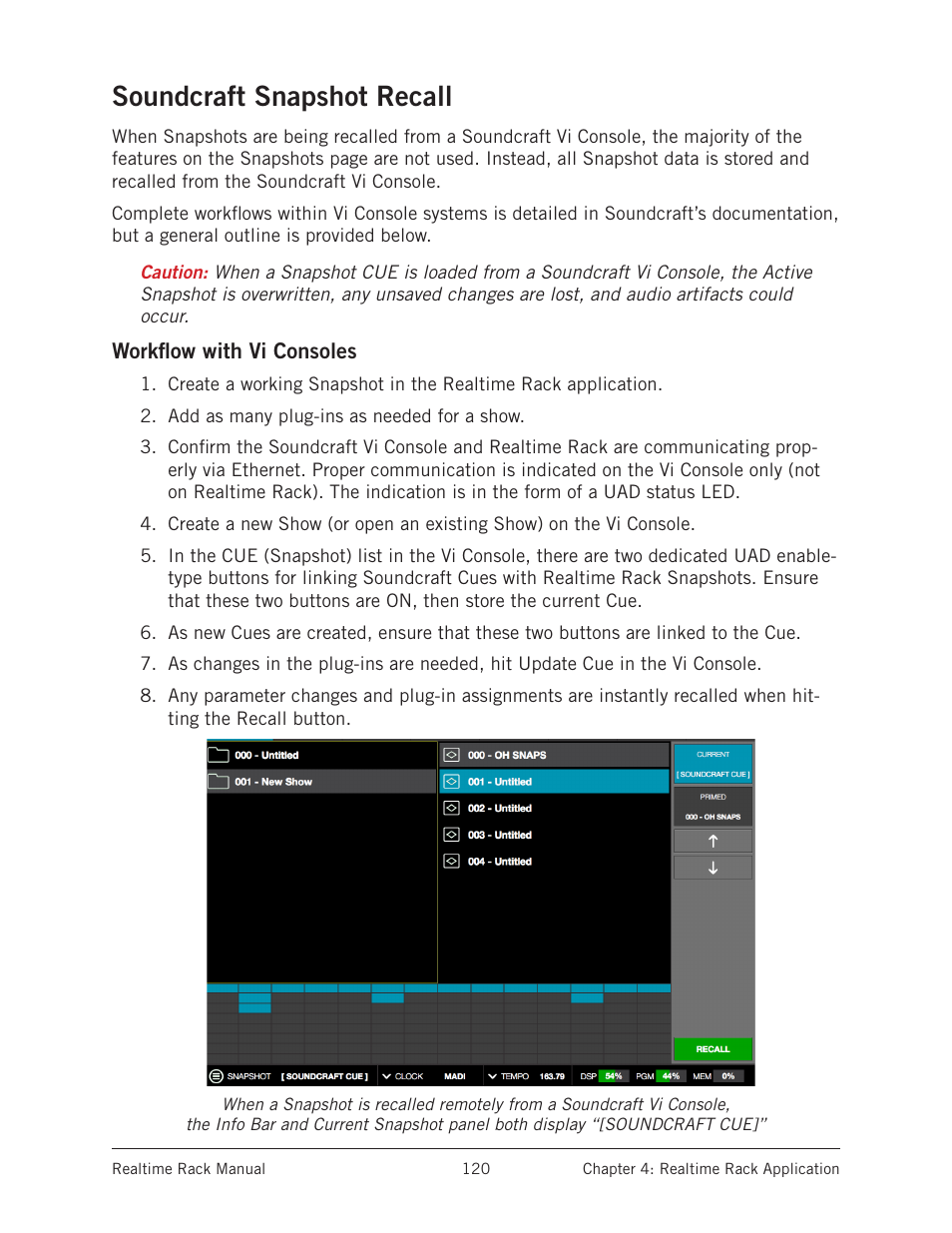 Soundcraft snapshot recall, Workflow with vi consoles | Universal Audio Realtime Rack User Manual | Page 120 / 155