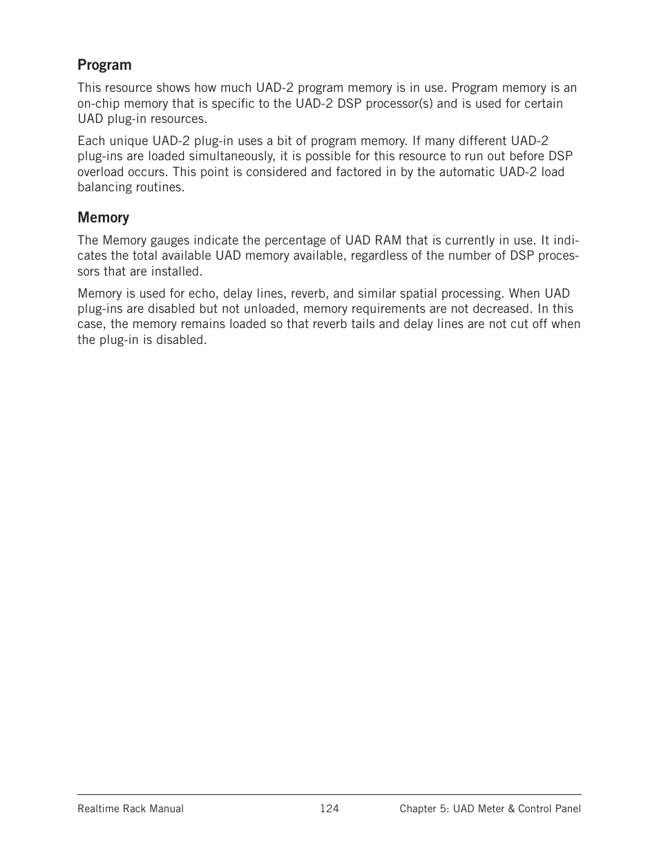 Program, Memory, Program memory | Universal Audio Realtime Rack User Manual | Page 124 / 155