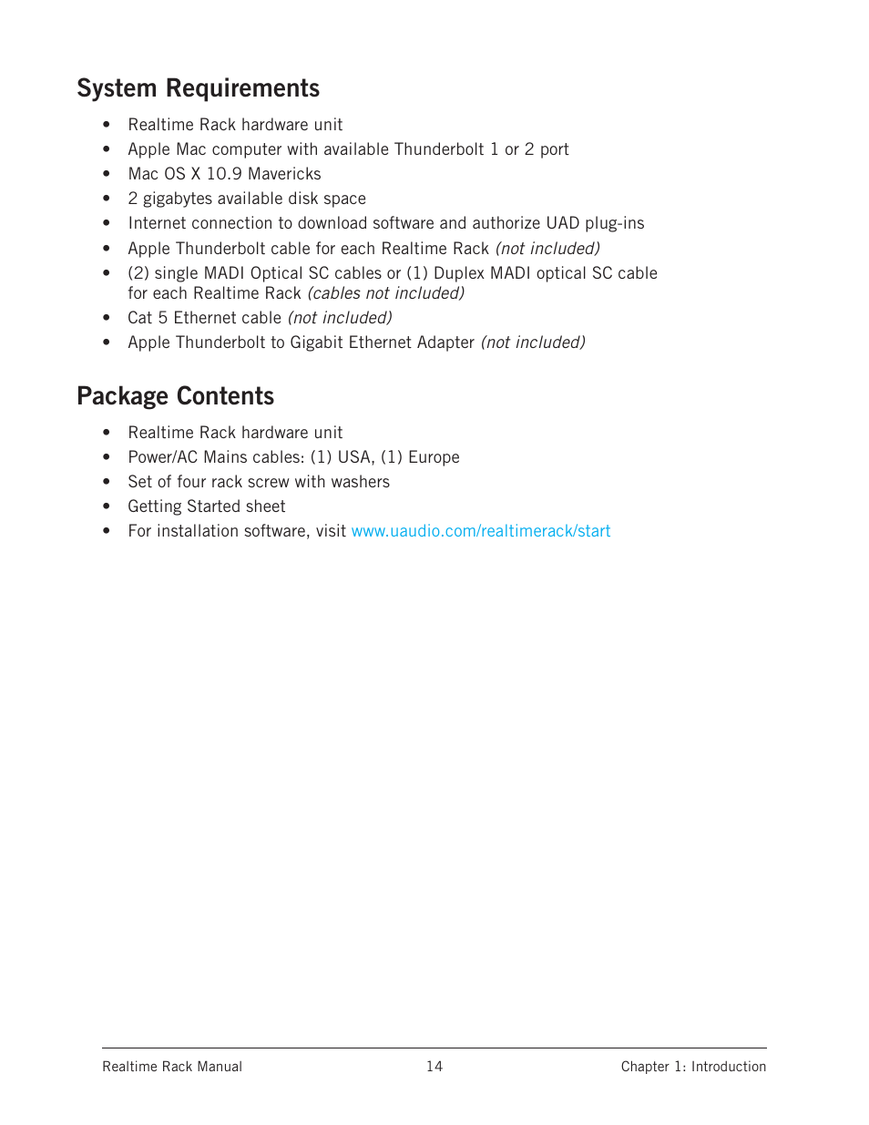 System requirements, Package contents, System requirements package contents | Universal Audio Realtime Rack User Manual | Page 14 / 155