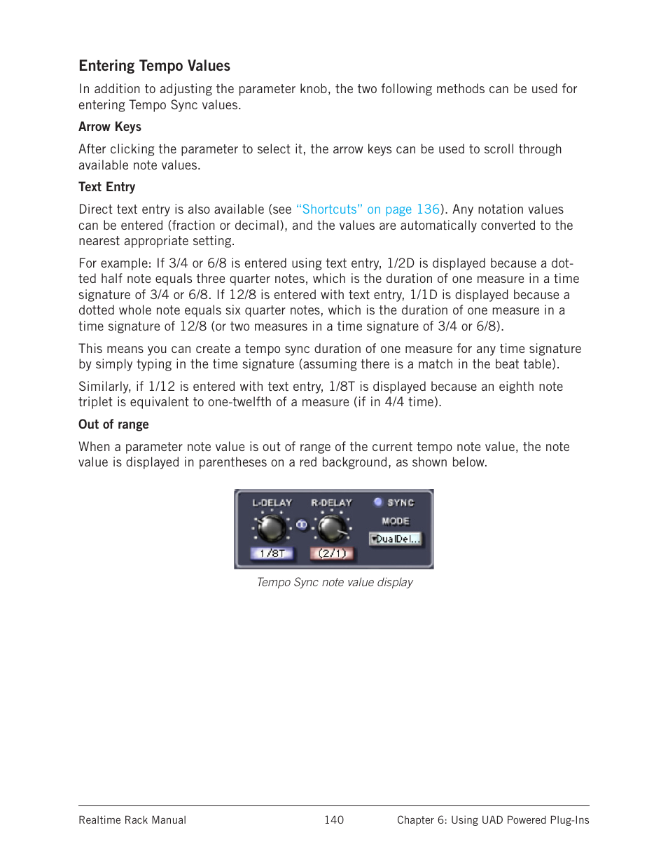 Entering tempo values, Arrow keys, Text entry | Out of range, Arrow keys text entry | Universal Audio Realtime Rack User Manual | Page 140 / 155