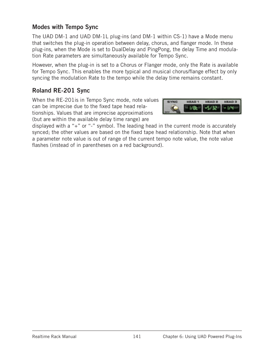 Modes with tempo sync, Roland re-201 sync, Modes with tempo sync roland re-201 sync | Universal Audio Realtime Rack User Manual | Page 141 / 155