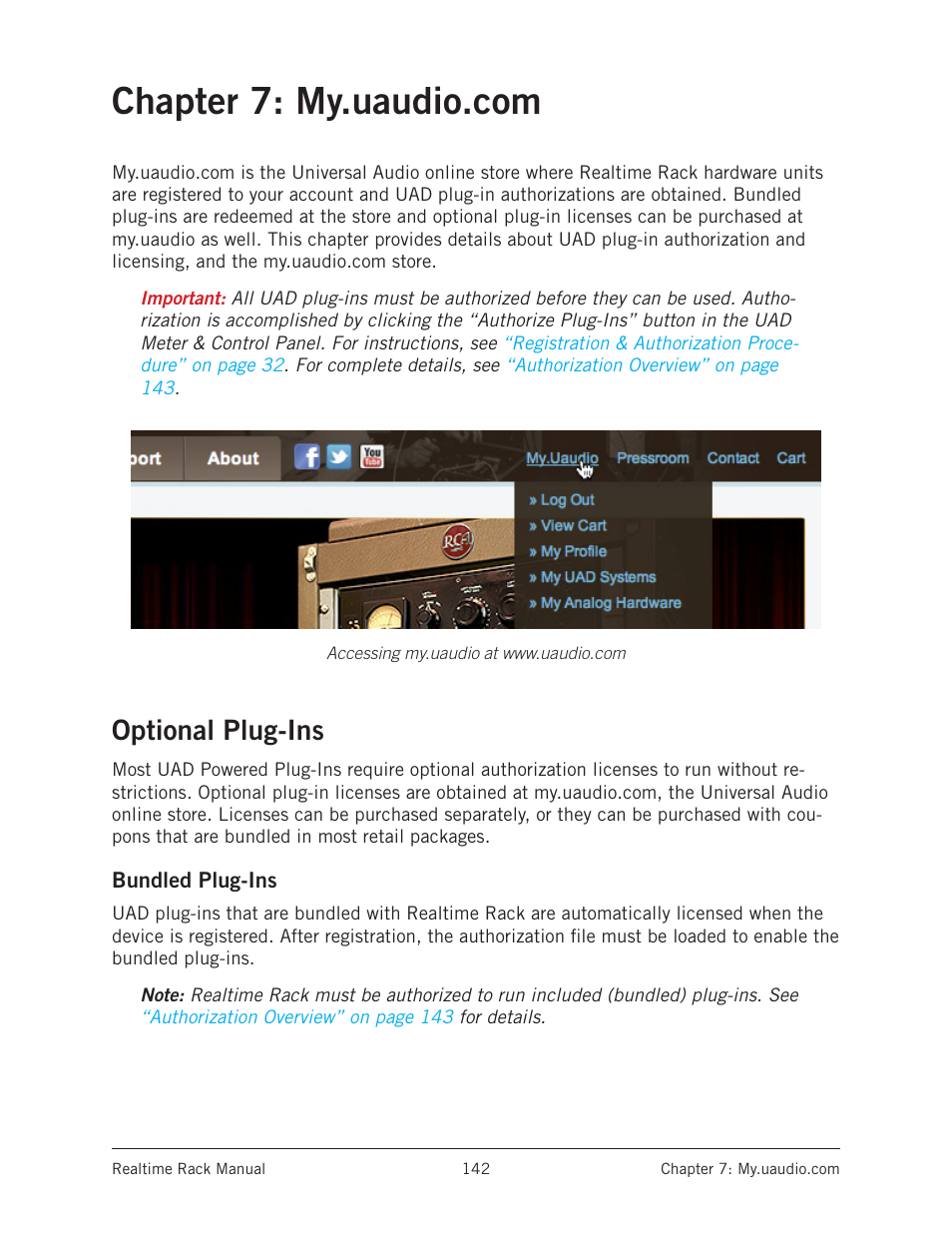 Chapter 7: my.uaudio.com, Optional plug-ins, Bundled plug-ins | Universal Audio Realtime Rack User Manual | Page 142 / 155