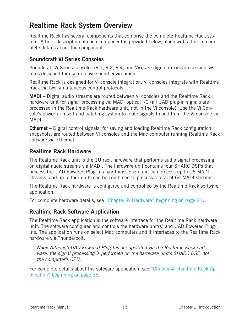 Realtime rack system overview, Soundcraft vi series consoles, Realtime rack hardware | Realtime rack software application | Universal Audio Realtime Rack User Manual | Page 15 / 155