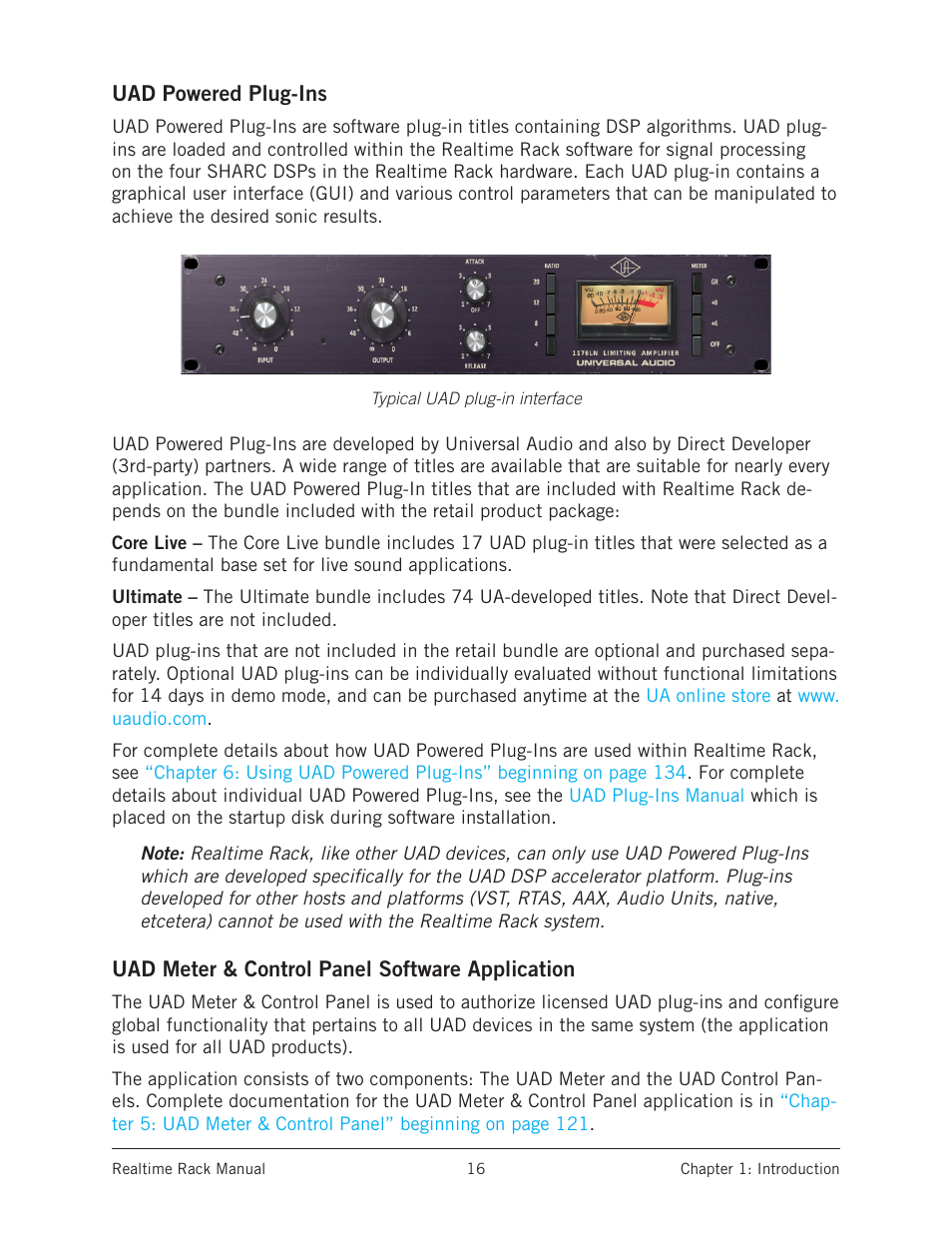 Uad powered plug-ins, Uad meter & control panel software application | Universal Audio Realtime Rack User Manual | Page 16 / 155