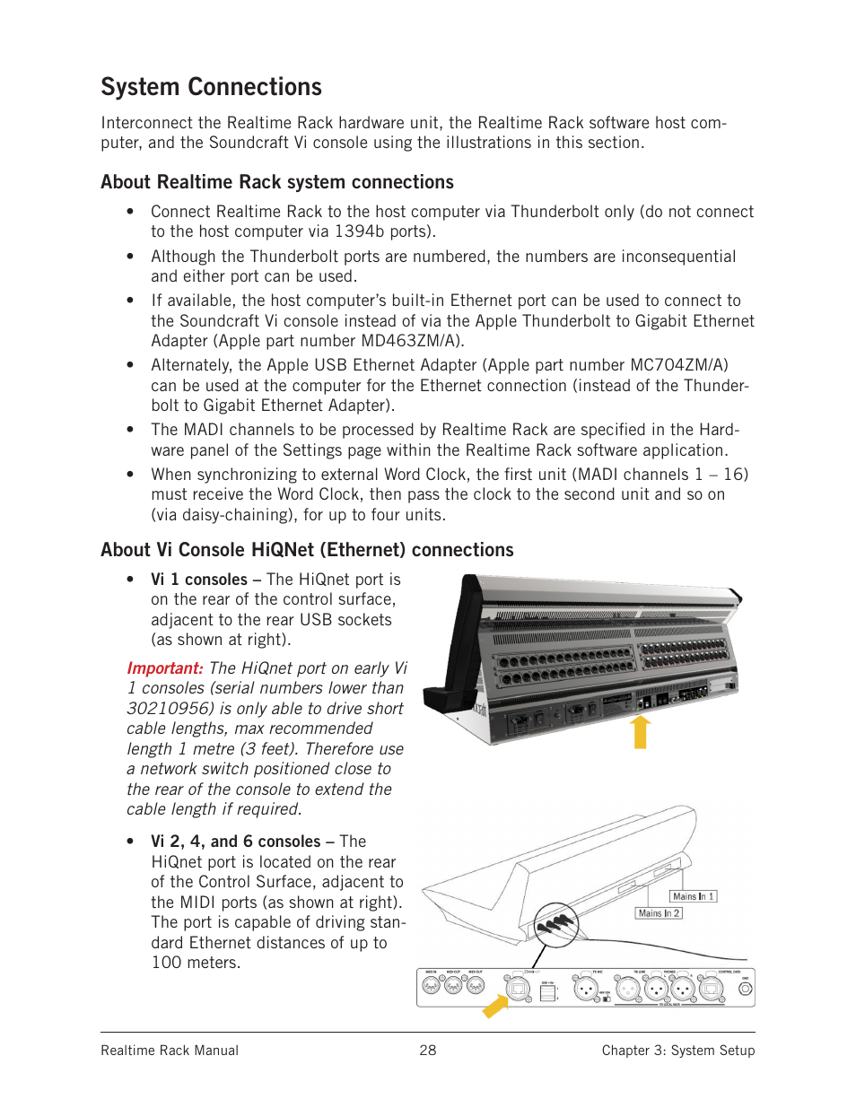 System connections, About realtime rack system connections, About vi console hiqnet (ethernet) connections | Universal Audio Realtime Rack User Manual | Page 28 / 155