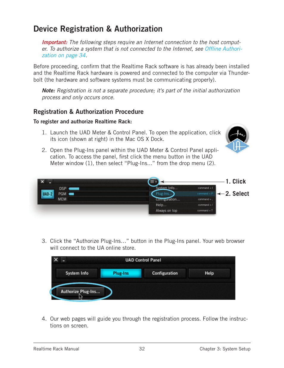 Device registration & authorization, Registration & authorization procedure | Universal Audio Realtime Rack User Manual | Page 32 / 155