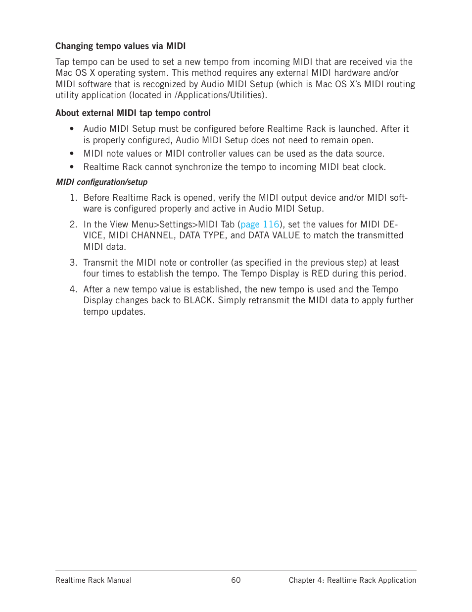 Changing tempo values via midi, About external midi tap tempo control | Universal Audio Realtime Rack User Manual | Page 60 / 155