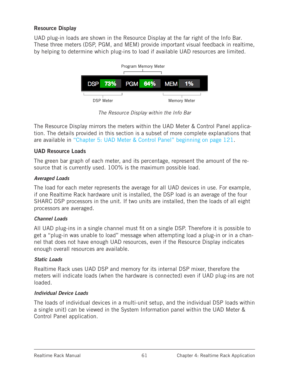 Resource display, Uad resource loads, Resource display uad resource loads | Universal Audio Realtime Rack User Manual | Page 61 / 155