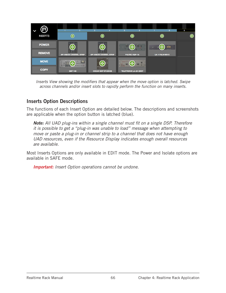Inserts option descriptions | Universal Audio Realtime Rack User Manual | Page 66 / 155