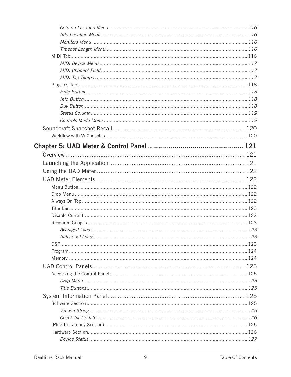 Chapter 5: uad meter & control panel | Universal Audio Realtime Rack User Manual | Page 9 / 155