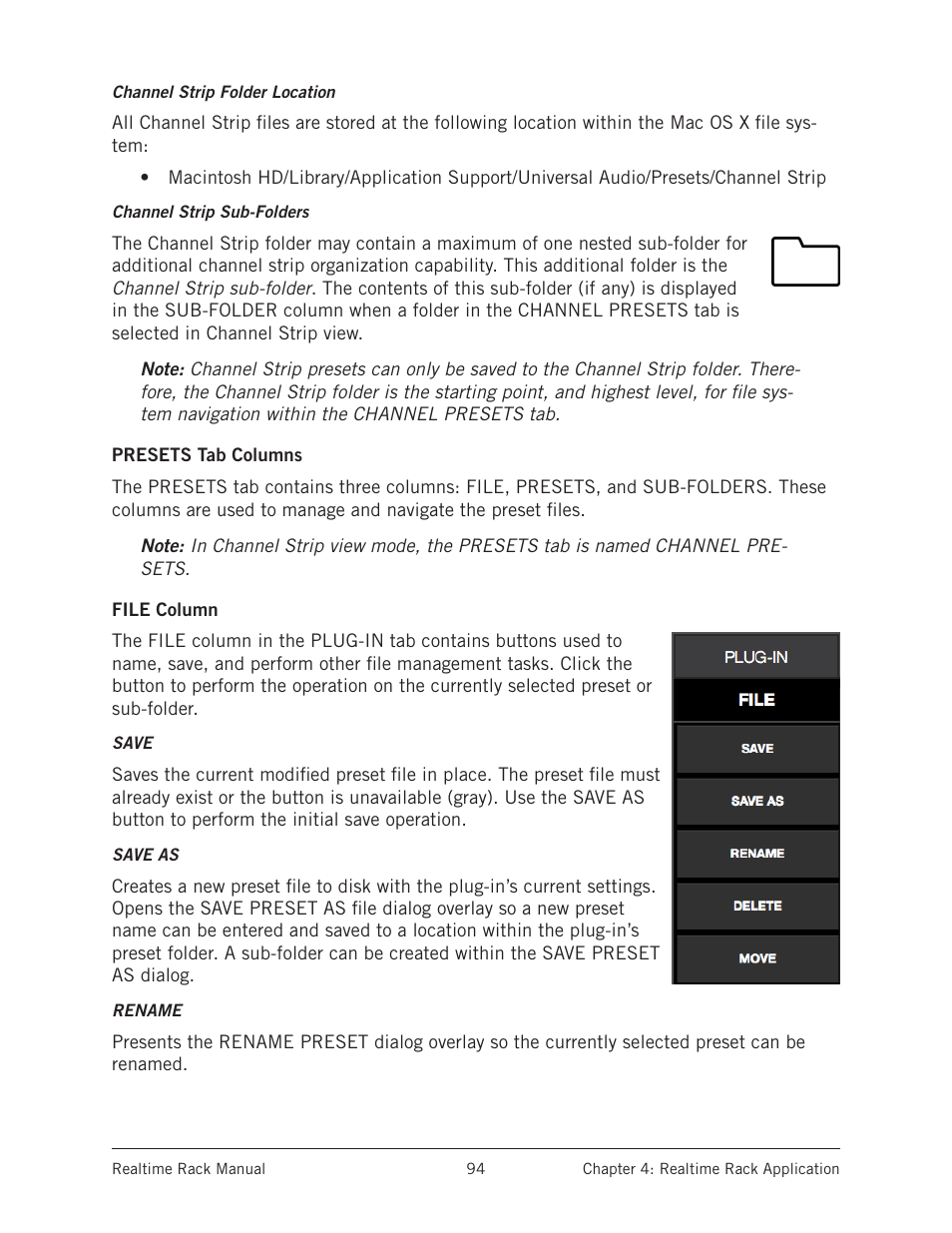 Presets tab columns, File column, Presets tab columns file column | Universal Audio Realtime Rack User Manual | Page 94 / 155