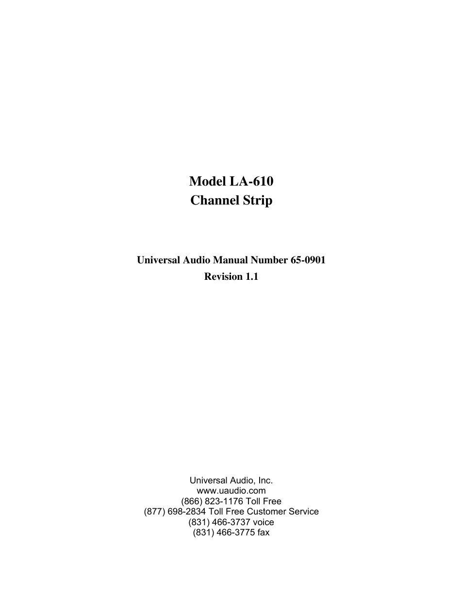 Universal Audio LA-610 Channel Strip User Manual | 20 pages