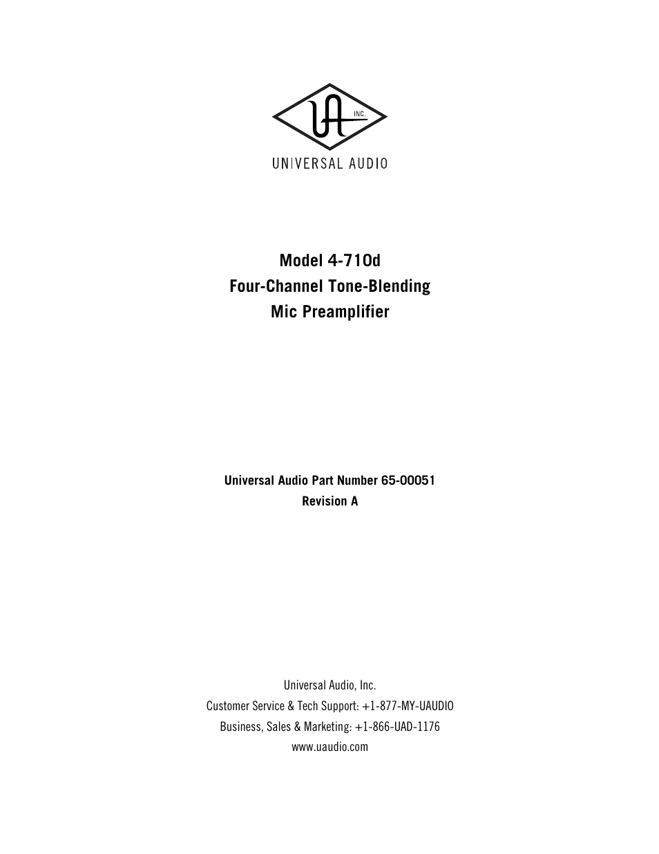 Universal Audio 4-710d Four-Channel Tone-Blending User Manual | 43 pages