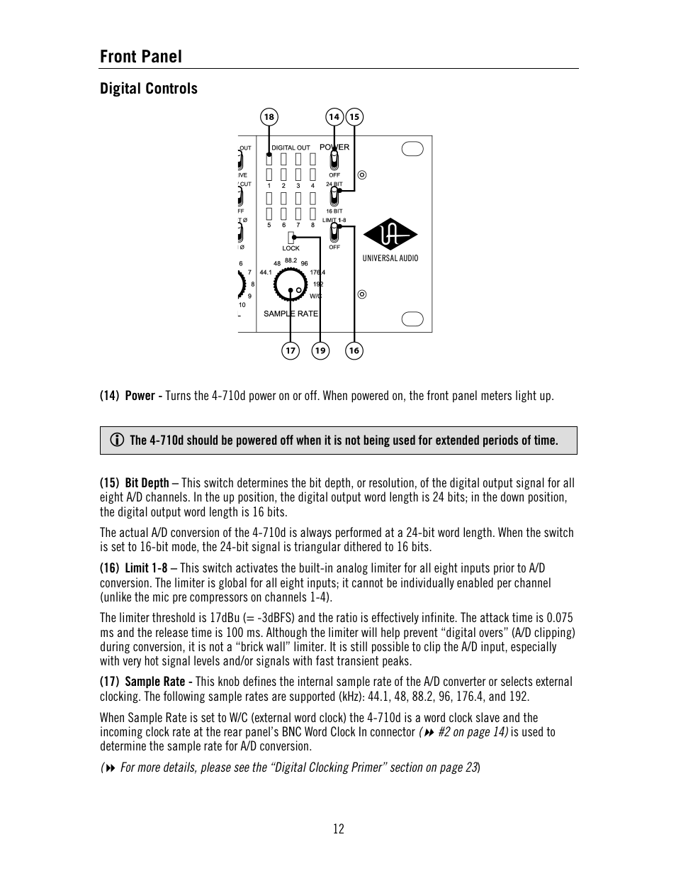 Front panel | Universal Audio 4-710d Four-Channel Tone-Blending User Manual | Page 12 / 43