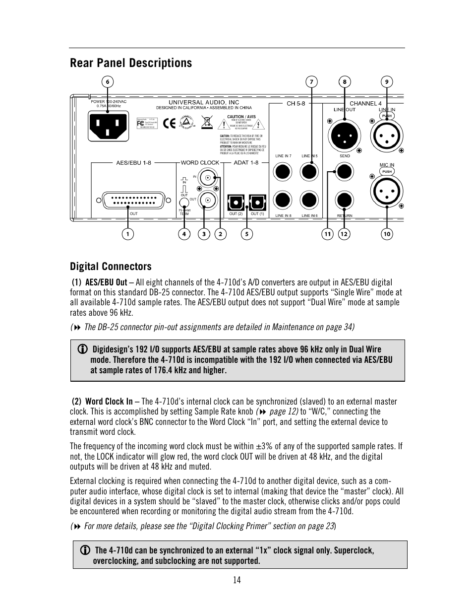 Rear panel descriptions | Universal Audio 4-710d Four-Channel Tone-Blending User Manual | Page 14 / 43