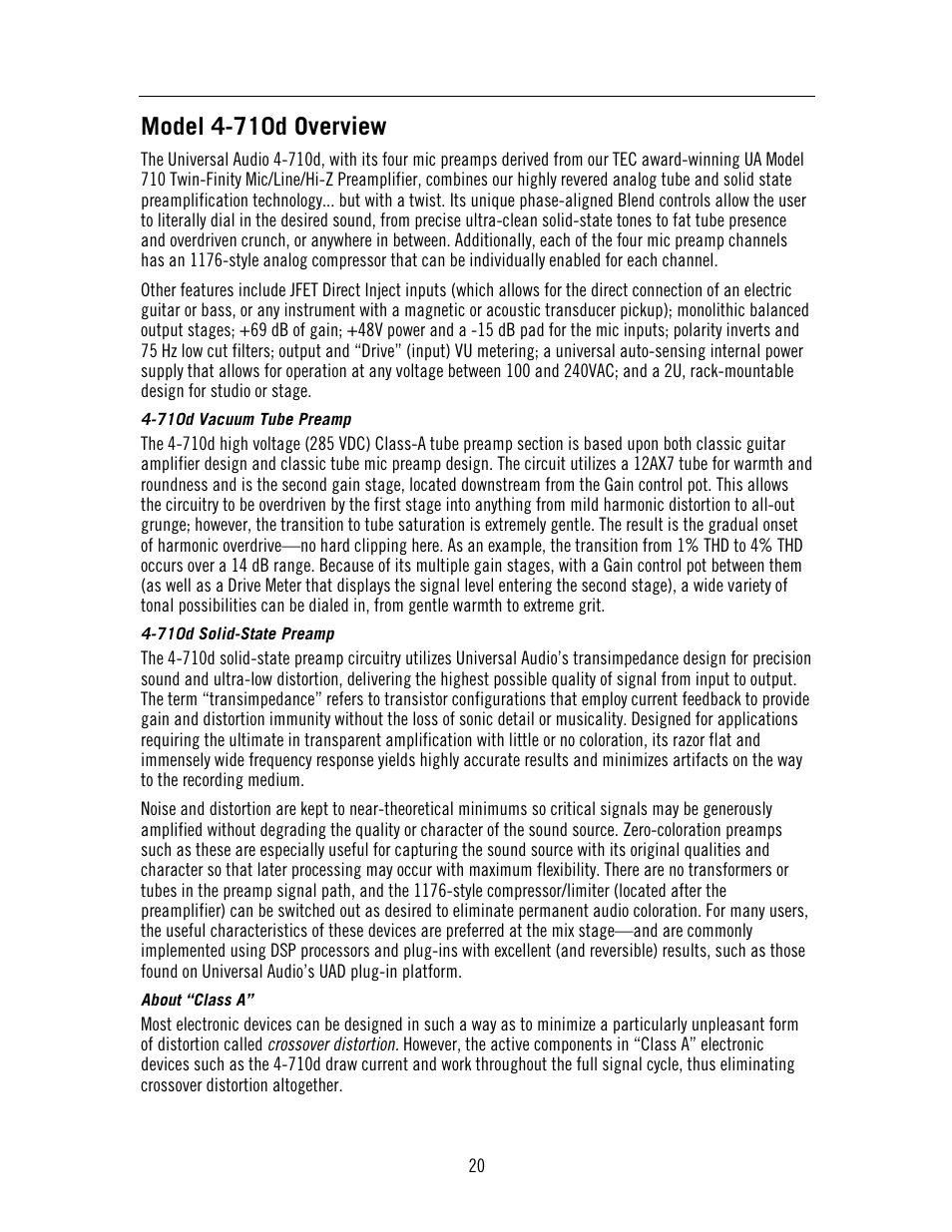 Model 4-710d overview | Universal Audio 4-710d Four-Channel Tone-Blending User Manual | Page 20 / 43