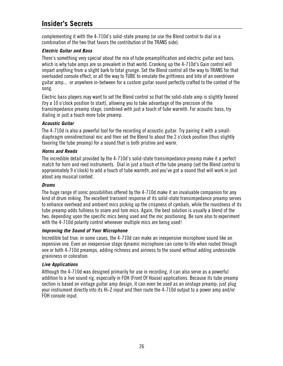 Insider’s secrets | Universal Audio 4-710d Four-Channel Tone-Blending User Manual | Page 26 / 43