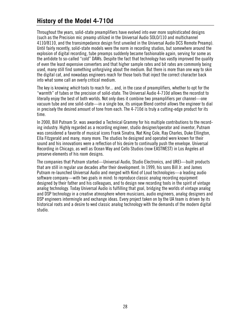 History of the model 4-710d | Universal Audio 4-710d Four-Channel Tone-Blending User Manual | Page 28 / 43