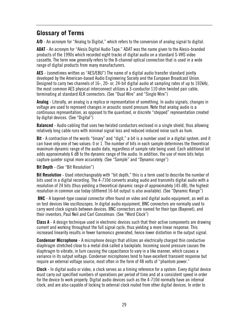 Glossary of terms | Universal Audio 4-710d Four-Channel Tone-Blending User Manual | Page 29 / 43