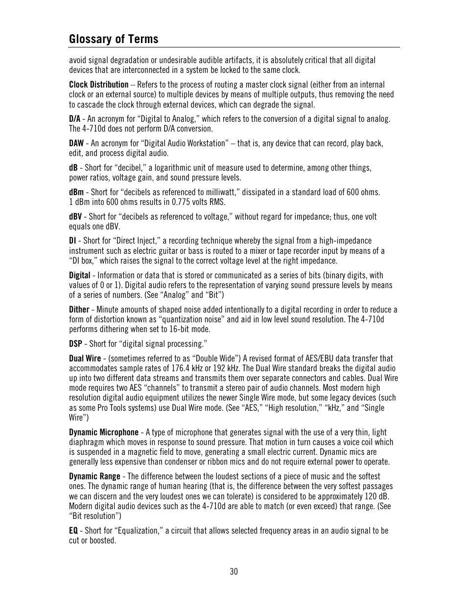 Glossary of terms | Universal Audio 4-710d Four-Channel Tone-Blending User Manual | Page 30 / 43