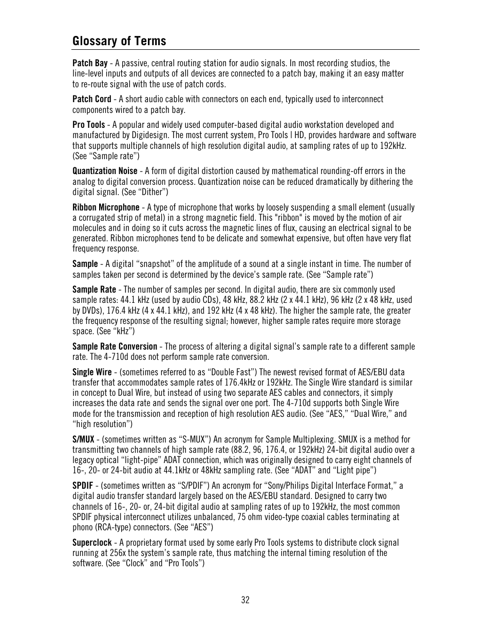 Glossary of terms | Universal Audio 4-710d Four-Channel Tone-Blending User Manual | Page 32 / 43