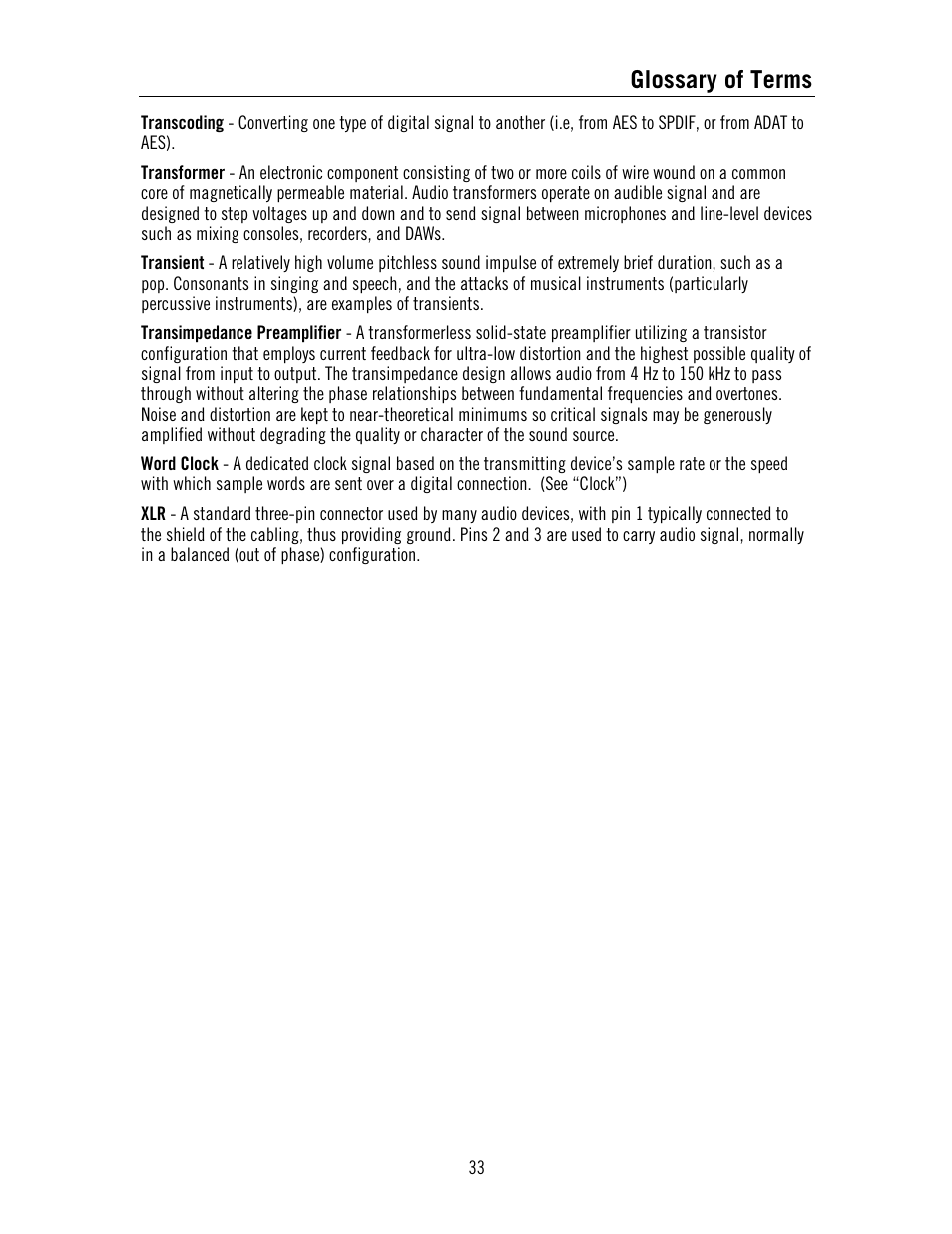 Glossary of terms | Universal Audio 4-710d Four-Channel Tone-Blending User Manual | Page 33 / 43