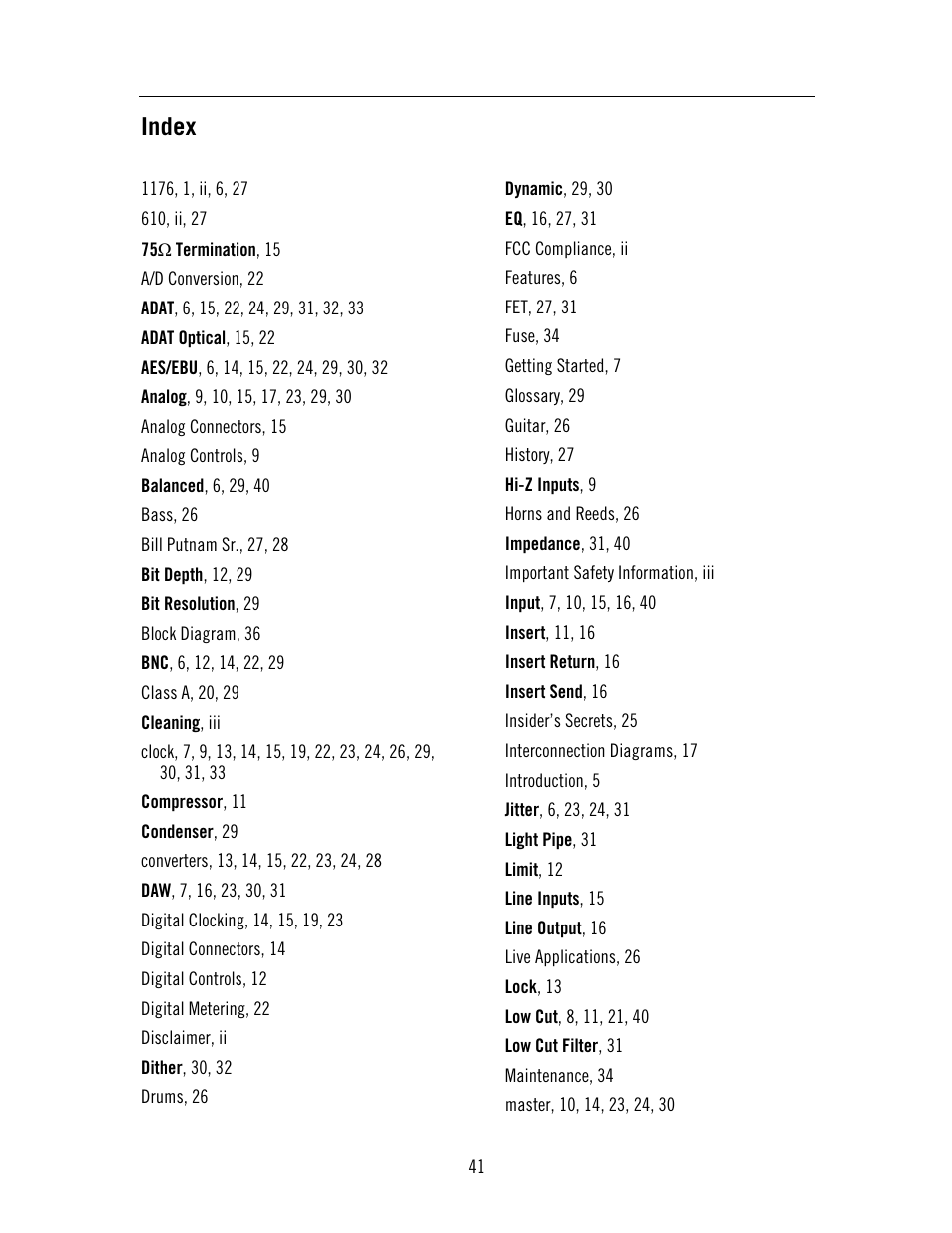 Index | Universal Audio 4-710d Four-Channel Tone-Blending User Manual | Page 41 / 43