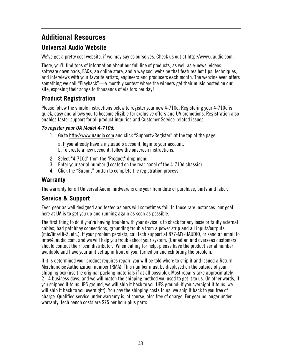 Additional resources | Universal Audio 4-710d Four-Channel Tone-Blending User Manual | Page 43 / 43