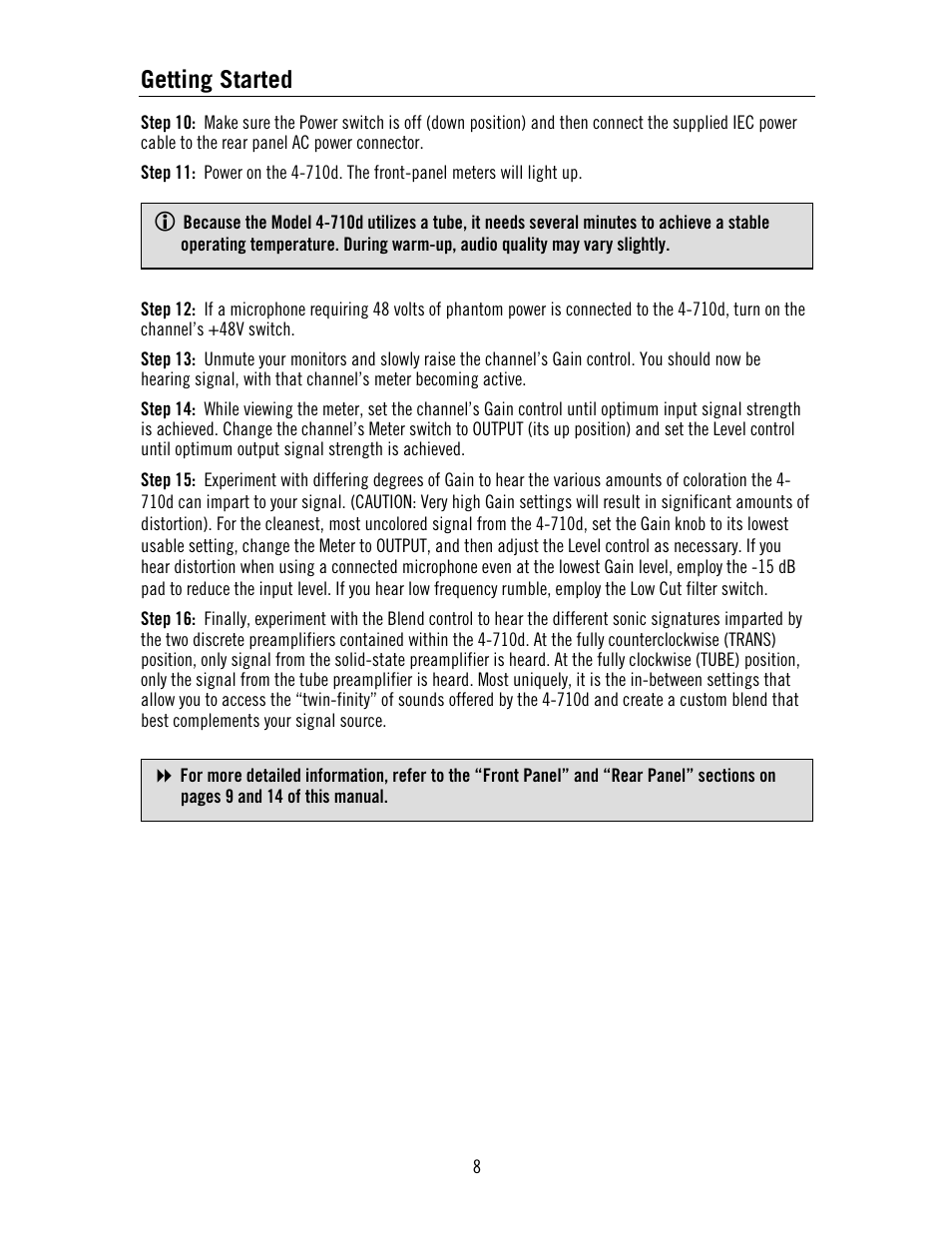 Getting started | Universal Audio 4-710d Four-Channel Tone-Blending User Manual | Page 8 / 43