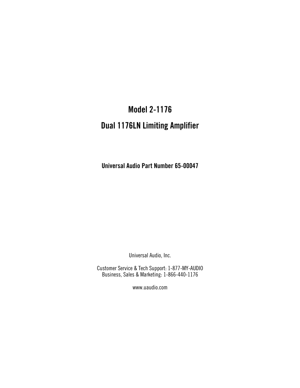 Universal Audio 2-1176 Dual 1176LN User Manual | 39 pages
