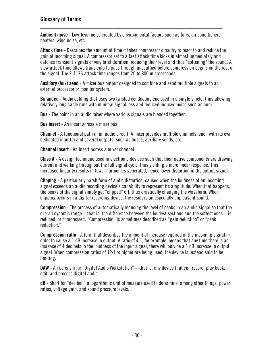 Glossary of terms | Universal Audio 2-1176 Dual 1176LN User Manual | Page 34 / 39