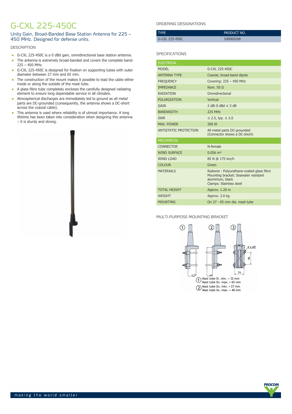 Procom G-CXL 225-450C User Manual | 2 pages