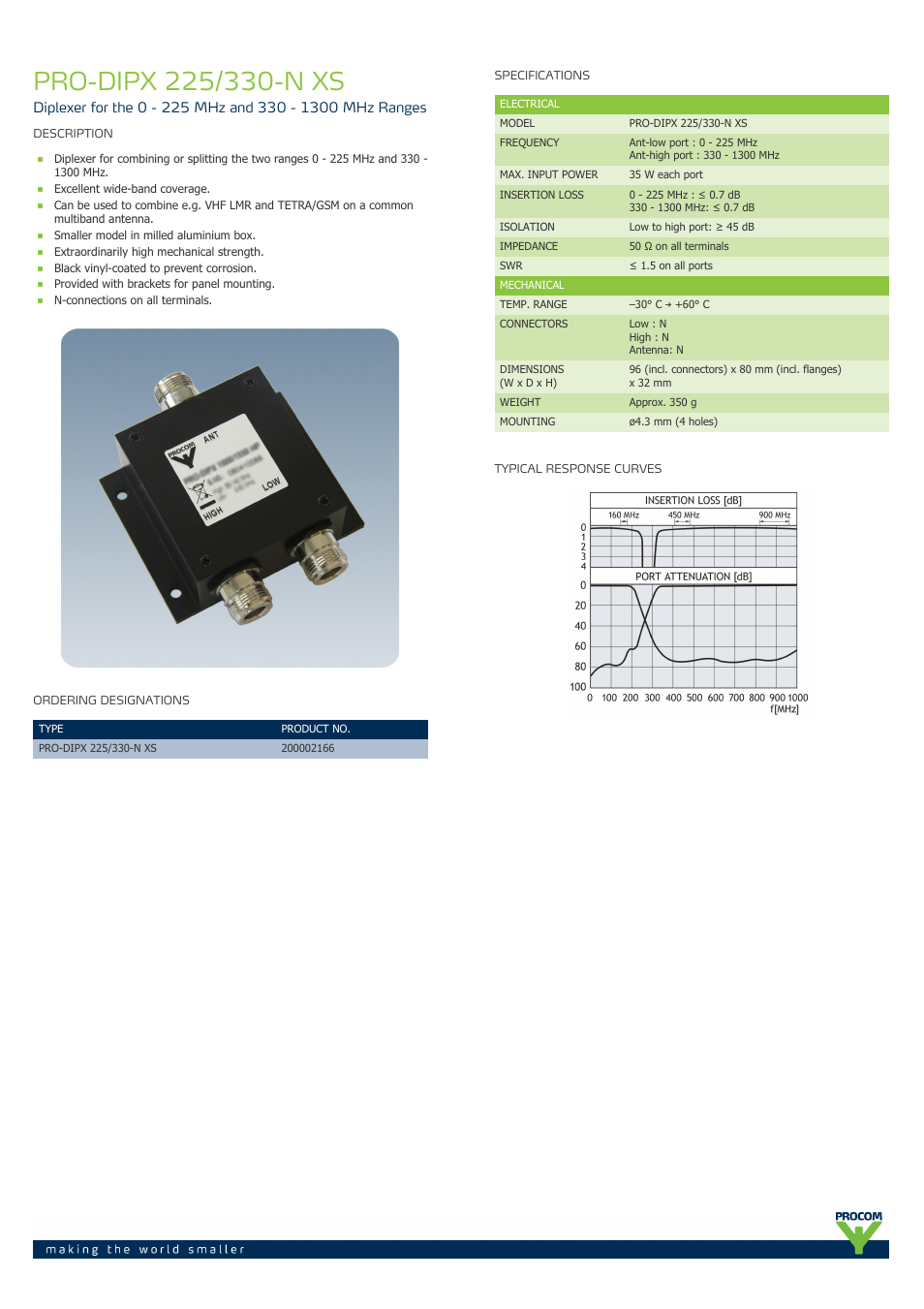 Procom PRO-DIPX 225-330-n-xs User Manual | 2 pages