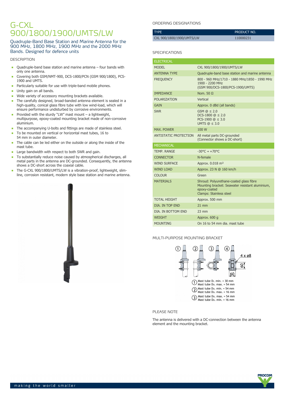 Procom G-cxl-900-1800-1900-umts-lw User Manual | 2 pages