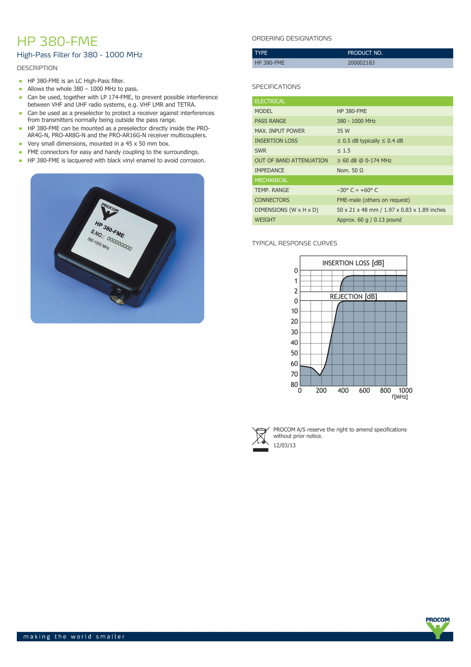 Procom HP 380-fme User Manual | 1 page