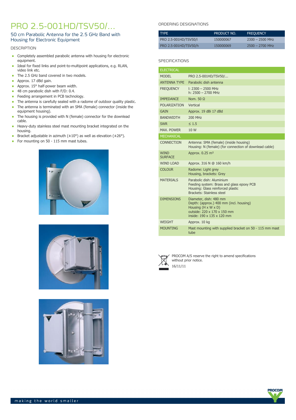 Procom PRO 2.5-001HD-TSV50-... User Manual | 1 page