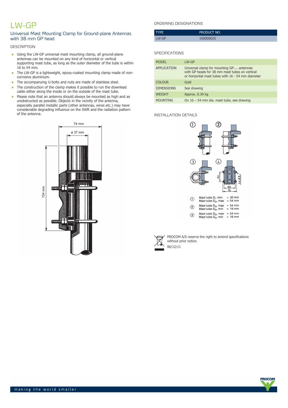 Procom LW-GP User Manual | 1 page