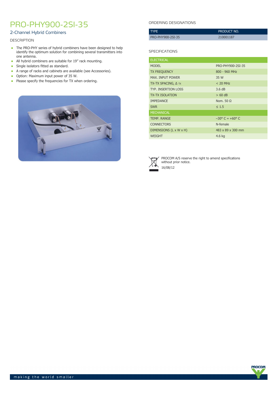 Procom PRO-phy900-2si-35 User Manual | 1 page
