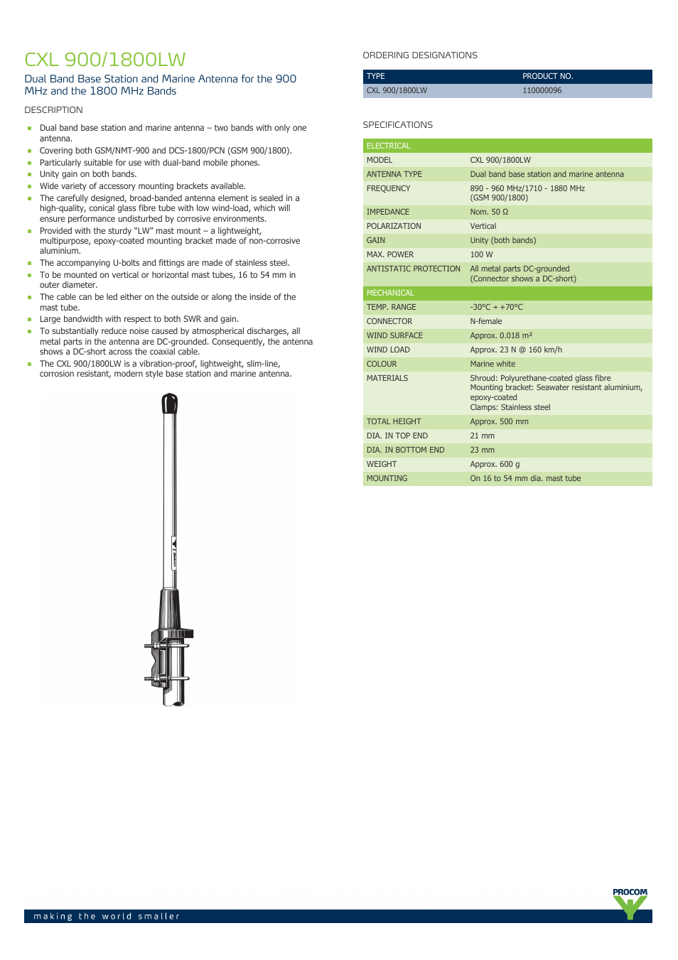 Procom CXL 900-1800LW User Manual | 2 pages