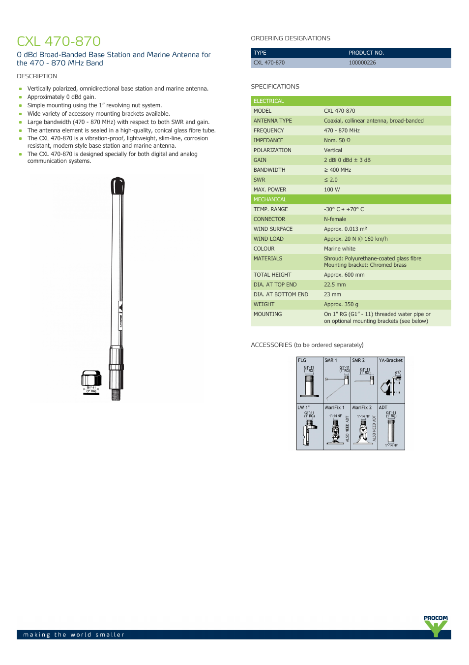 Procom CXL 470-870 User Manual | 2 pages