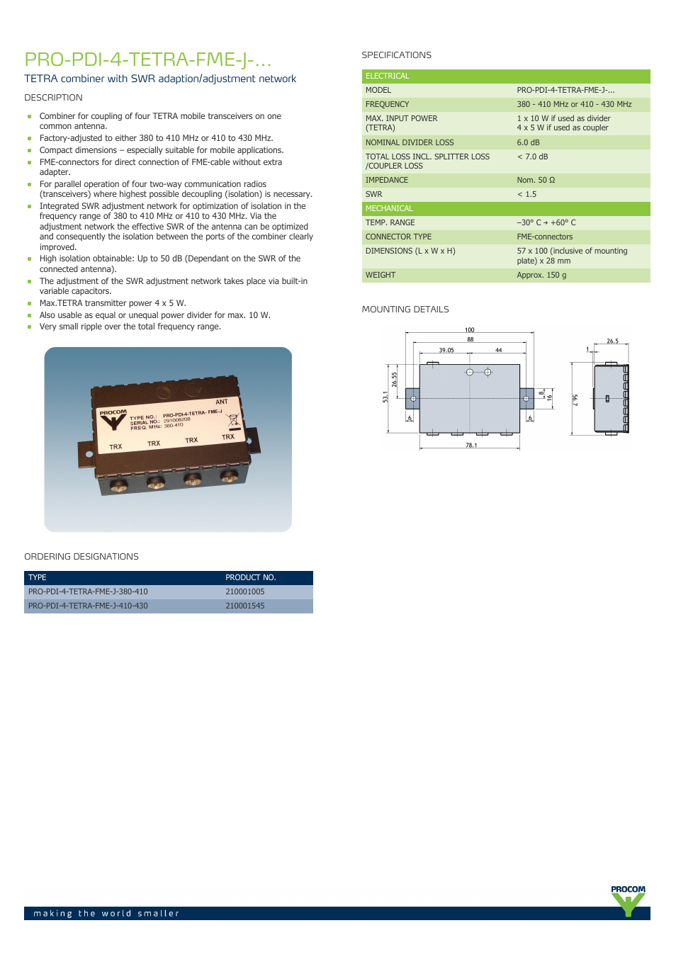 Procom PRO-pdi-4-tetra-fme-j-... User Manual | 2 pages