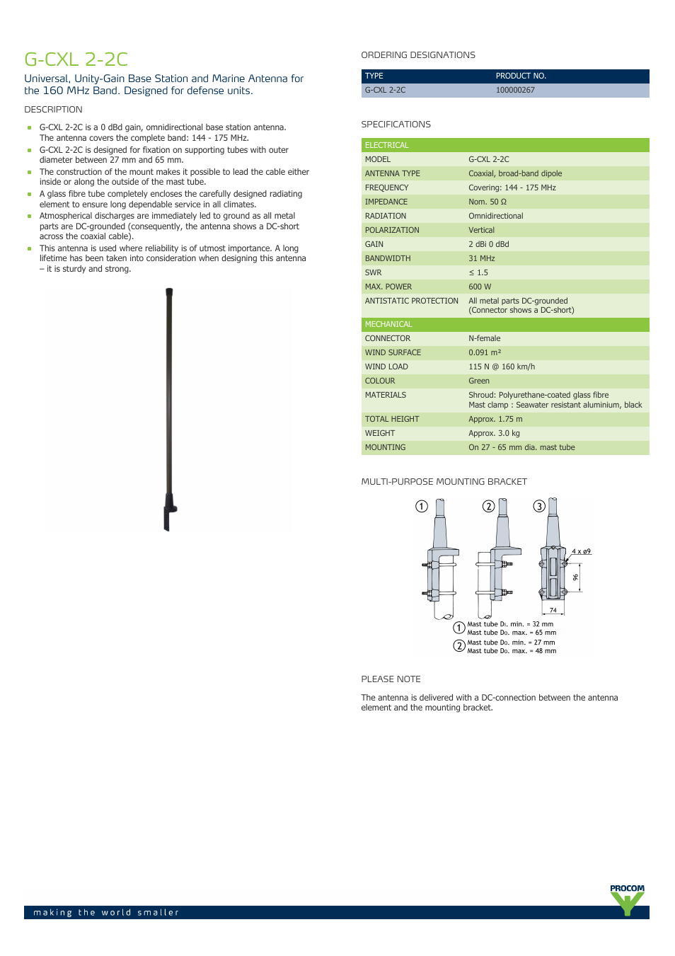 Procom G-CXL 2-2C User Manual | 2 pages