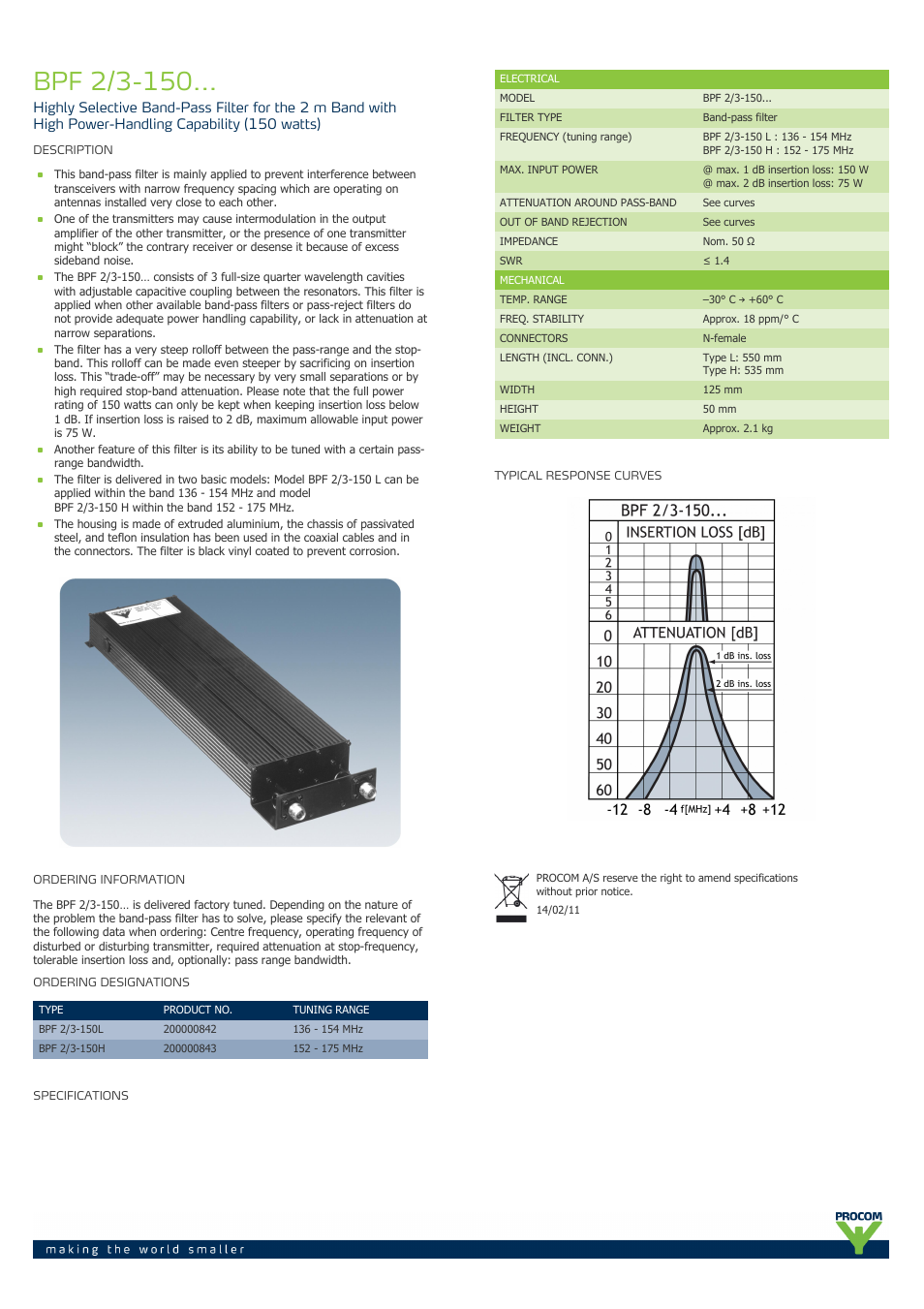 Procom BPF 2-3-150... User Manual | 1 page